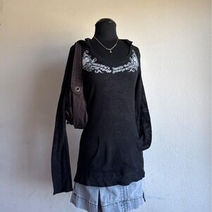 Metal Mulisha black ribbed thermal hoodie long sleeve top y2k skull crown gothic